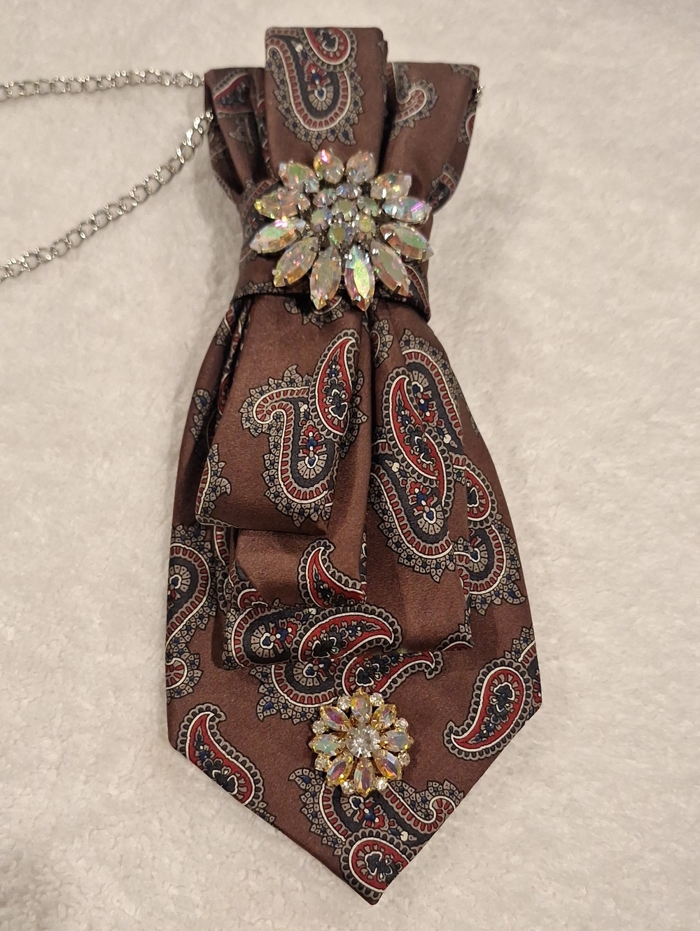 Windsor Brown Paisley Upcycled Necktie Necklace